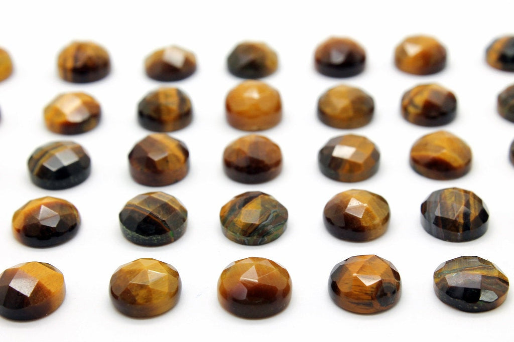 Natural Tiger Eye Gemstone Round 10mm Loose Faceted Cabochon DIY Jewelry Supply
