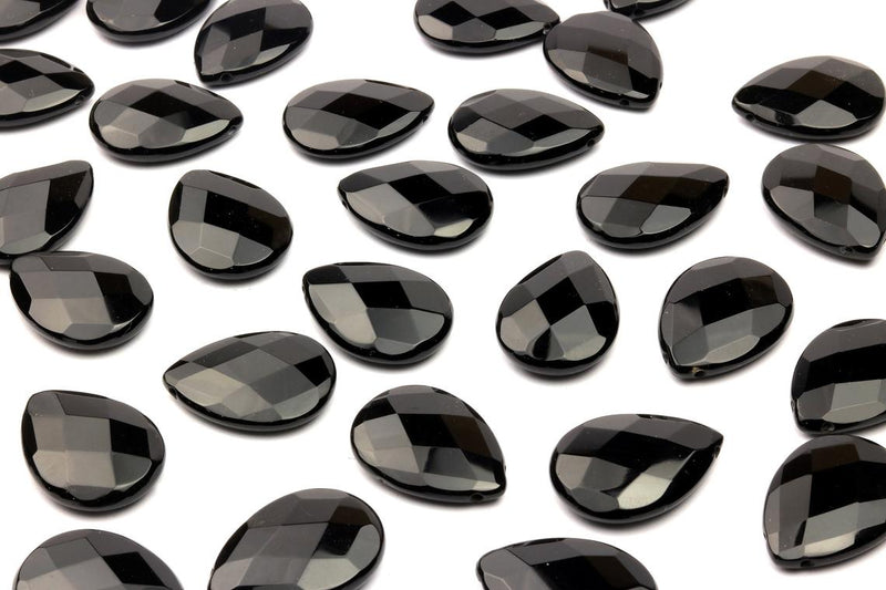 Black Onyx Gemstone Beads Faceted Teardrop Side Drilled Flat Drops DIY Jewelry