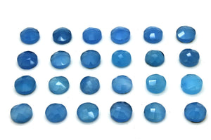 Blue Chalcedony Gemstone Round 10mm Faceted Cabochon Loose Jewelry Making Supply