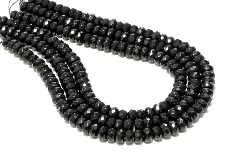Black Onyx 6x10mm Faceted Rondelle Beads Loose Gemstone Jewelry Making Supply