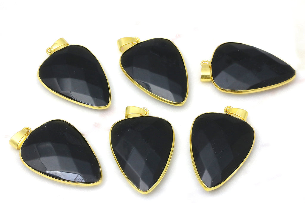 Black Obsidian Gemstone Pendant Jewelry Making Supplies Brass Findings DIY Parts