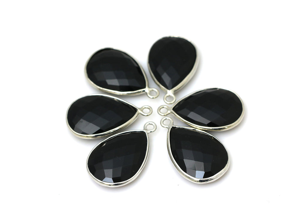 Faceted Black Obsidian Bezel Pendant 18x25mm Teardrop Gemstone Jewelry Supplies