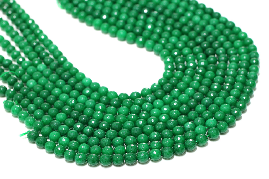 Faceted Round Jade Beads Natural Gemstone Loose DIY Jewelry Supplies Wholesale