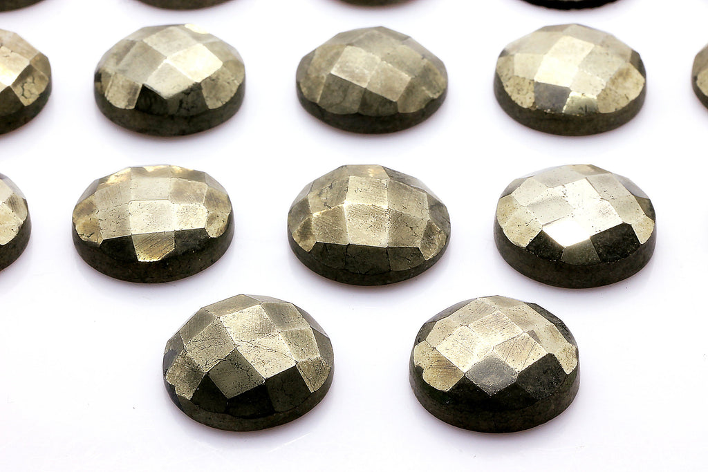 Natural Round Pyrite Gemstone Calibrated Faceted Cabochon DIY Jewelry Wholesale
