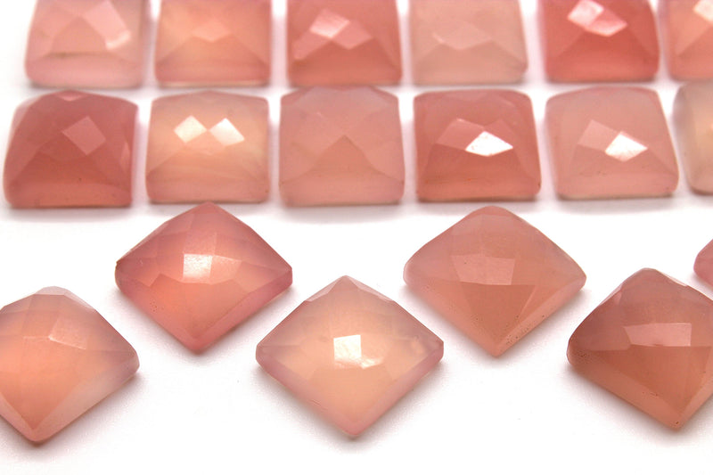 4x4mm Pink Chalcedony Cabochon Loose Natural Square Faceted Gemstone DIY Jewelry