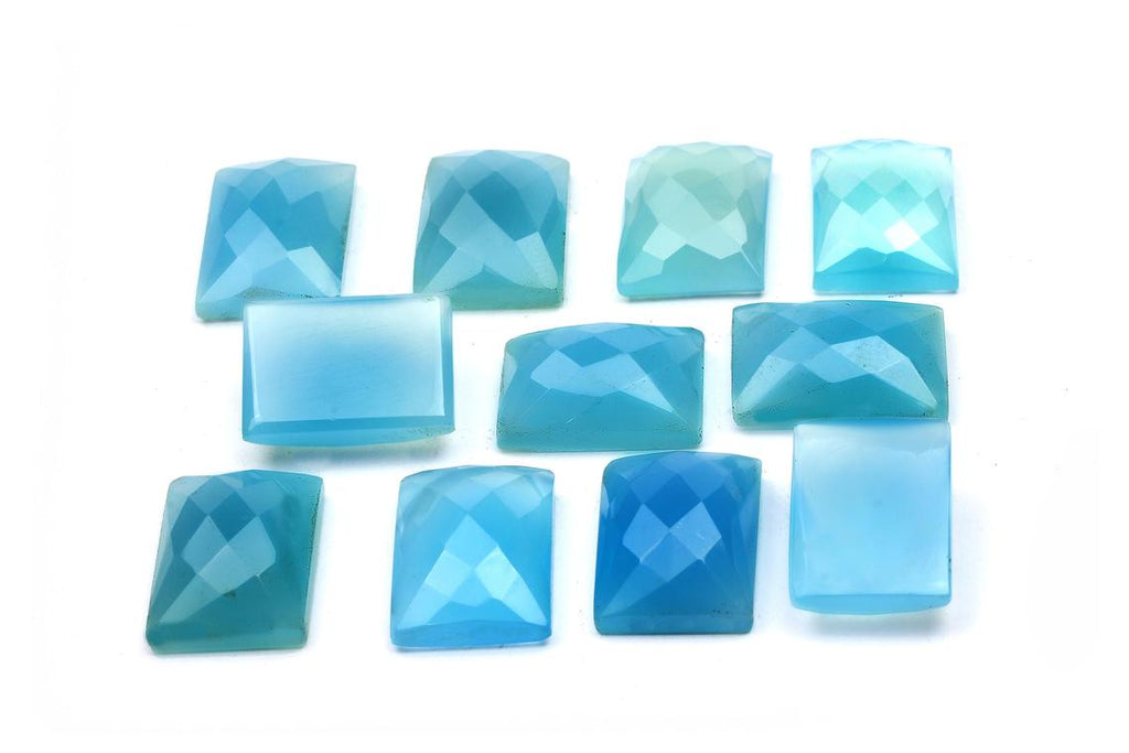 Blue Chalcedony Gemstone Grade AA Loose Rectangle Faceted Cabochon DIY Jewelry