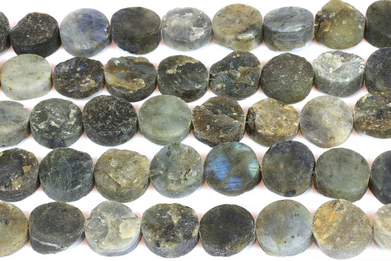 Labradorite Rough Coin Beads Natural Gemstone Raw Loose Jewelry Supply Wholesale