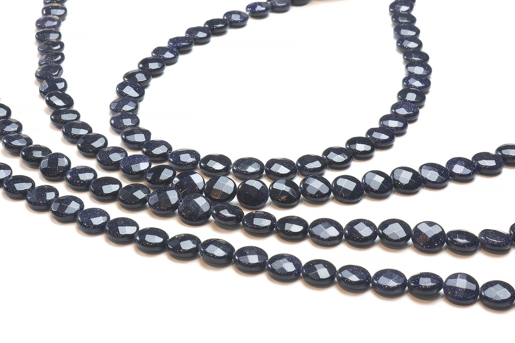 Blue Goldstone Coin Beads 10mm Loose Faceted Gemstone DIY Crafts Jewelry Supply