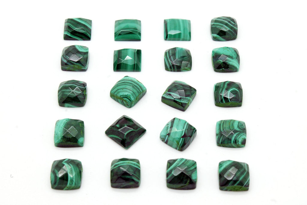 Natural Square Malachite Gemstone Faceted Cabochon Fine Loose Green Semiprecious