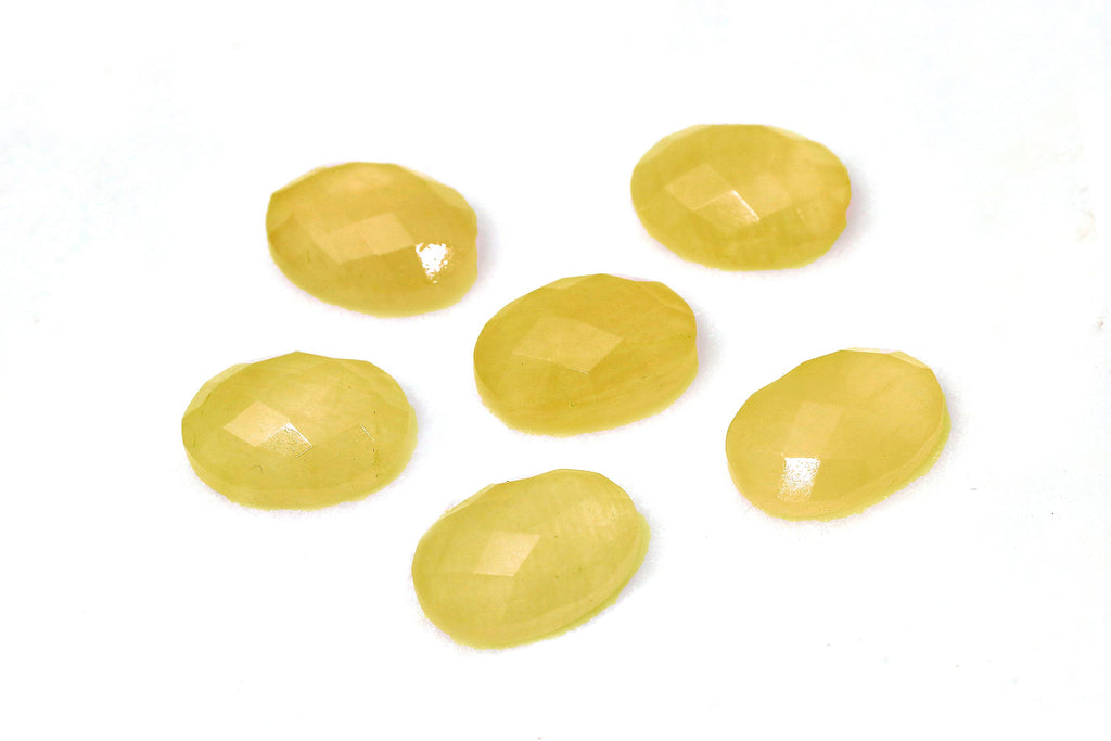 Natural Yellow AA Chalcedony Faceted Oval Cabochon Loose Gemstone Jewelry Making