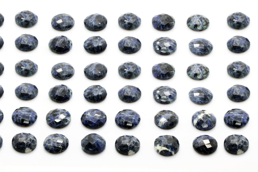 Calibrated Natural Round Sodalite Faceted Cabochon Gemstone Rune Stone Wholesale