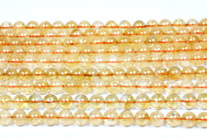 Round Citrine Gemstone Beads Smooth Spacer Jewelry Supply November Birthstone