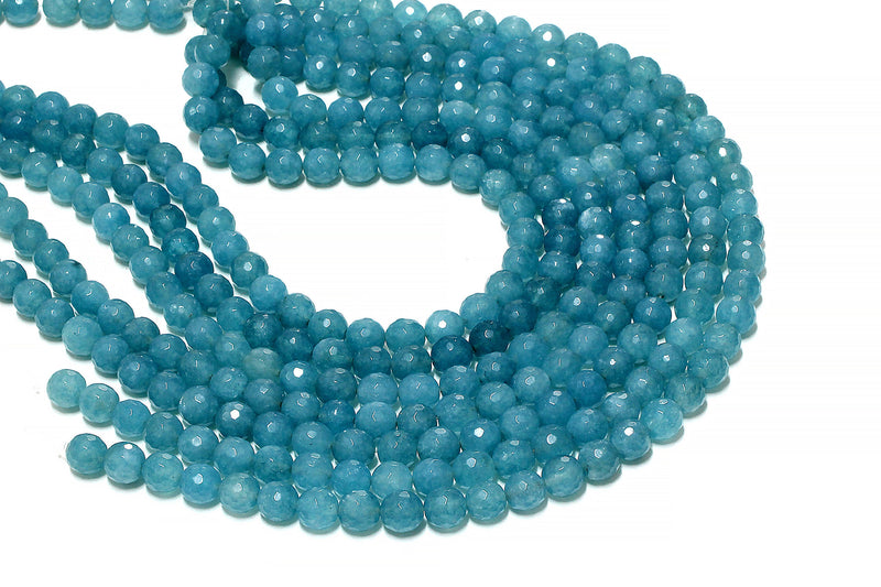 8mm Faceted Aqua Quartz Beads Semiprecious Loose Round Gemstone Jewelry Supply