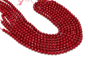 6mm Red Jade Beads Round Faceted Loose Gemstone Jewelry Making Supply 16" Strand