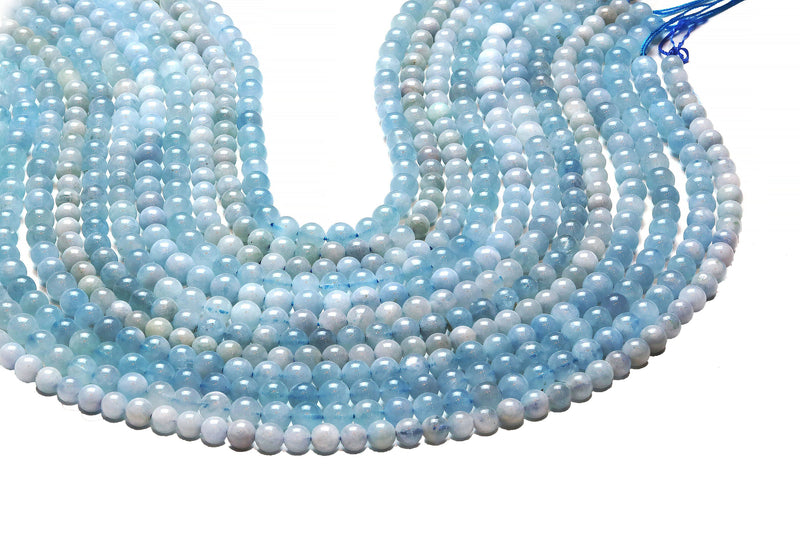 Round Aquamarine Smooth Beads Opaque 10mm Loose Gemstone Jewelry Making Supply