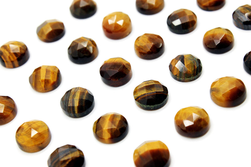 Natural Tiger Eye Gemstone Round 10mm Loose Faceted Cabochon DIY Jewelry Supply