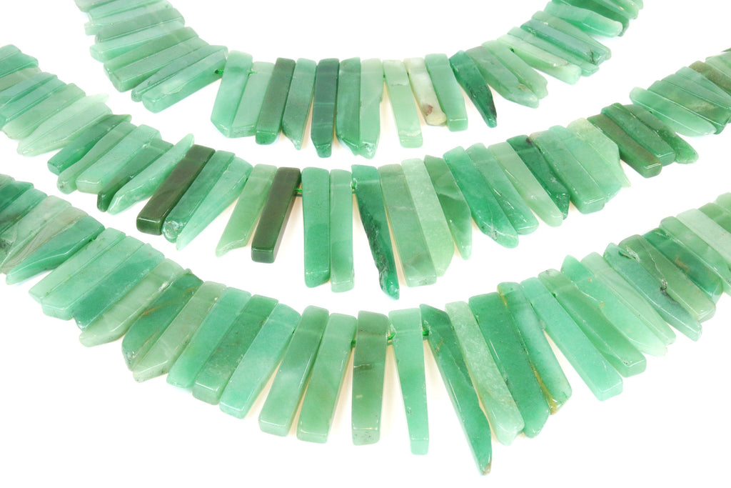 Natural Aventurine Gemstone Long Slices Side Drilled Bead Rectangle Chip Stone
