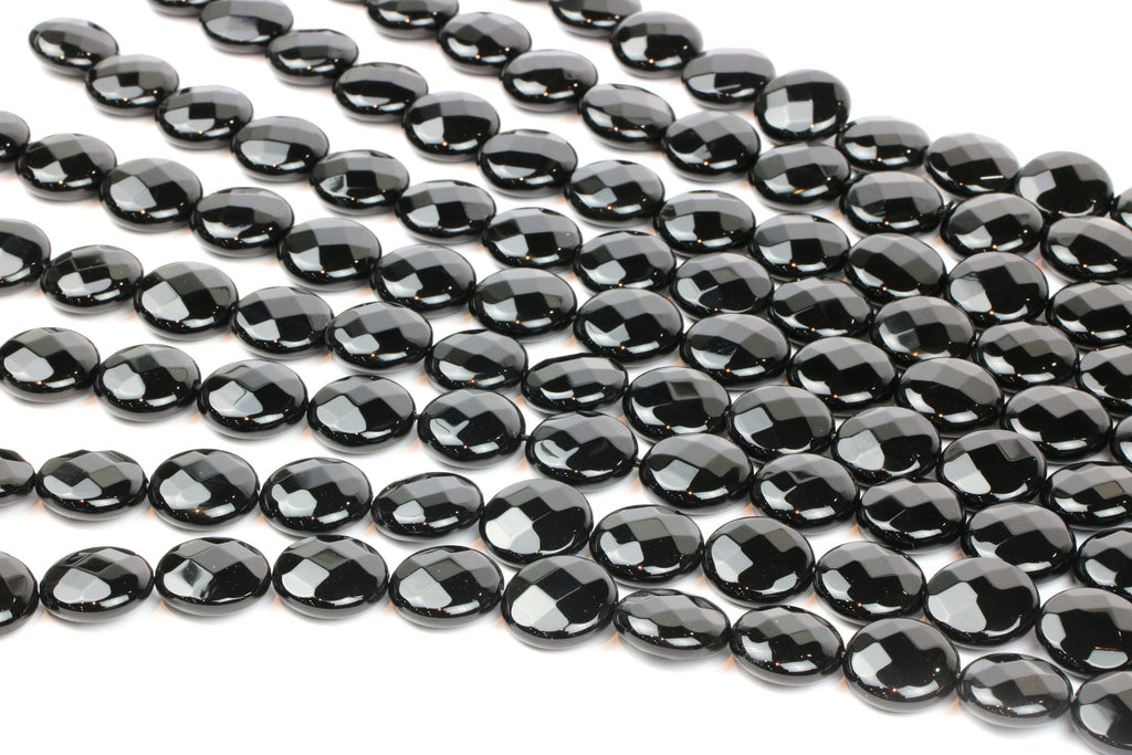 Black Natural Loose 16mm Onyx Beads Coin Gemstone Faceted Round Jewelry Making
