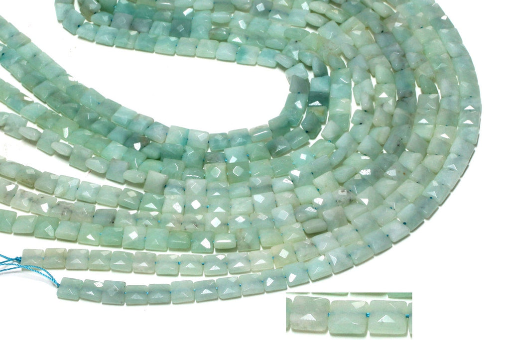 Faceted Square Natural Amazonite Jewelry Making Gemstone Beads 16" Loose Strand