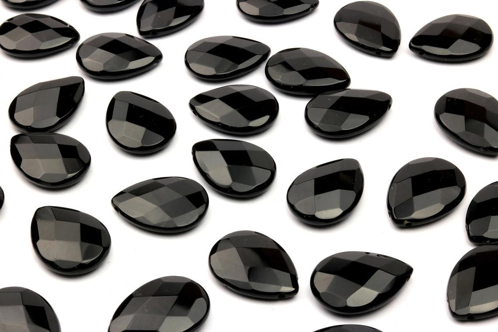 Black Onyx Gemstone Beads Faceted Teardrop Side Drilled Flat Drops DIY Jewelry