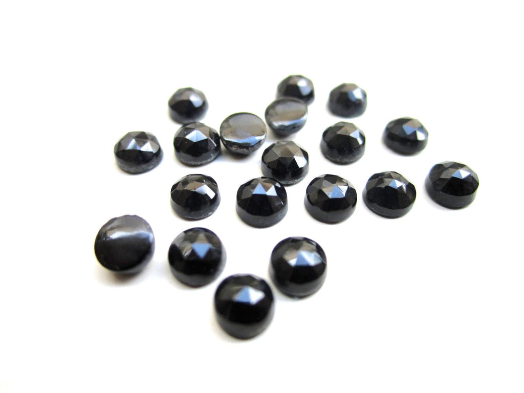 AA Quality 8mm Natural Black Onyx Cabochon Faceted Checkercut Gemstone Rose Cut