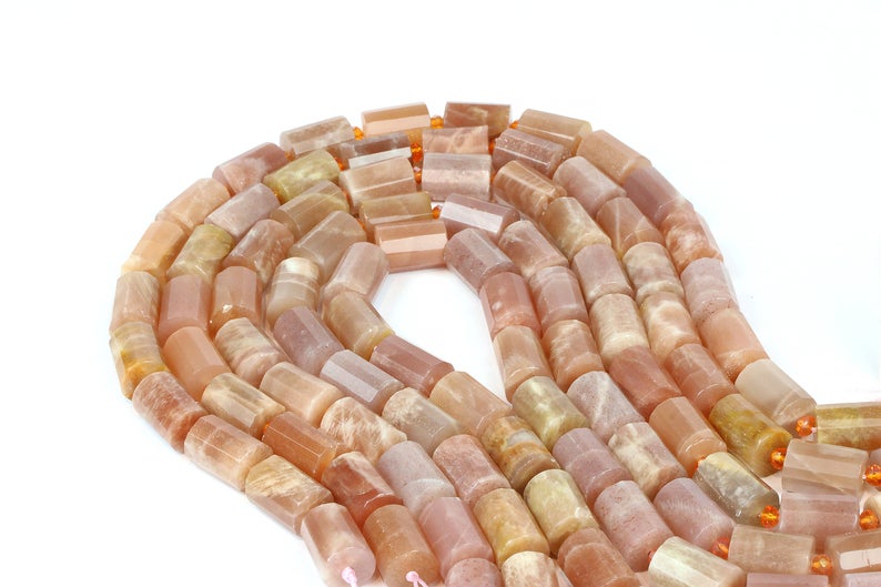 Natural Sunstone Drum Beads Faceted Loose Spacer Gemstone Jewelry Beading Supply