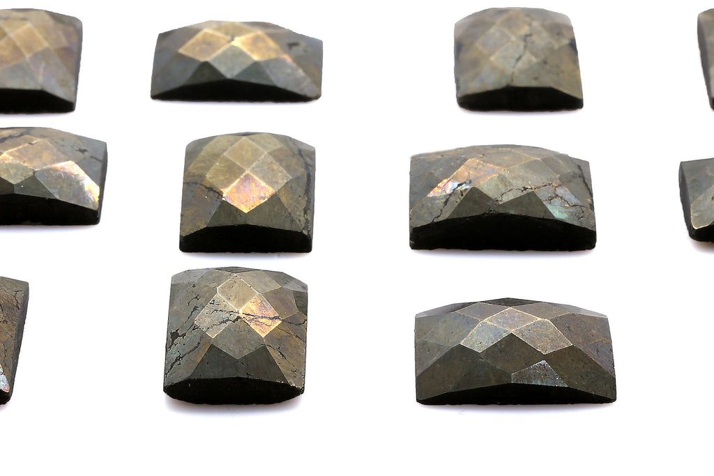 Natural Pyrite Gemstone Rectangle 13x18mm Faceted Loose Cabochon Jewelry Making