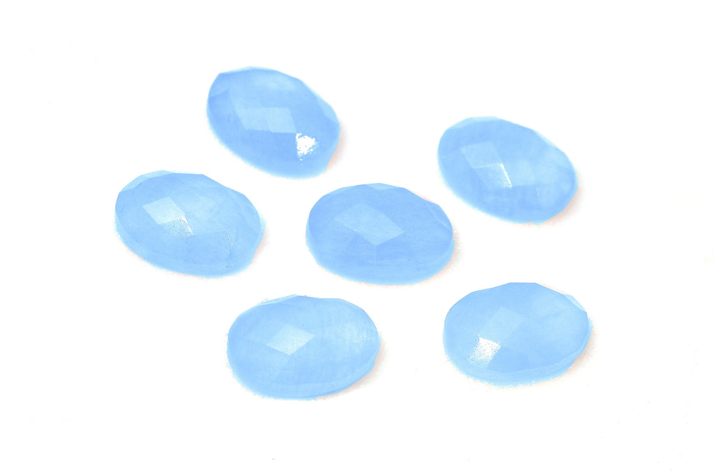 Natural Blue AA Chalcedony Oval Loose Faceted Cabochon Gemstone Jewelry Making