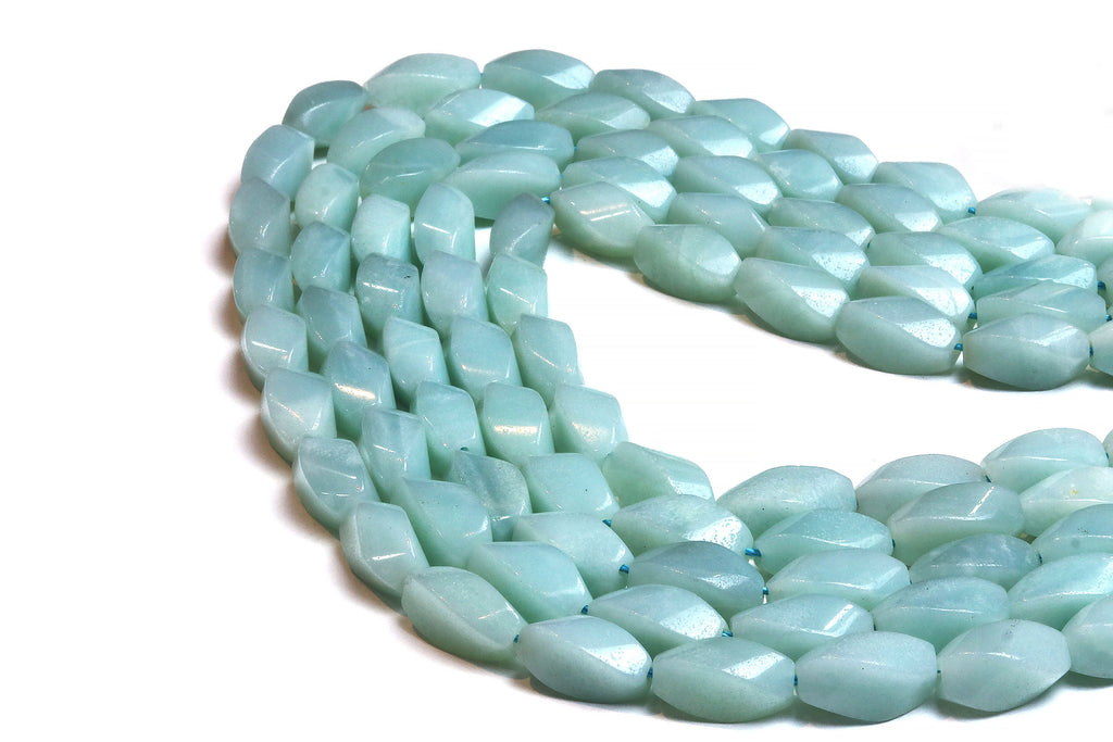 Natural Amazonite Twisted Beads Loose Semiprecious Gemstone DIY Jewelry Supply