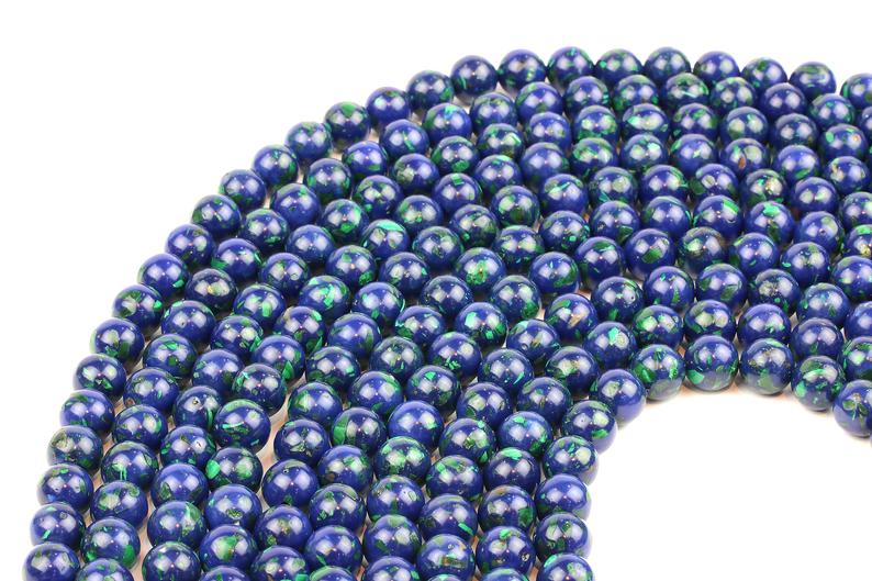 Natural Lapis Malachite Beads Round Smooth Loose Spacer Gemstone Jewelry Making