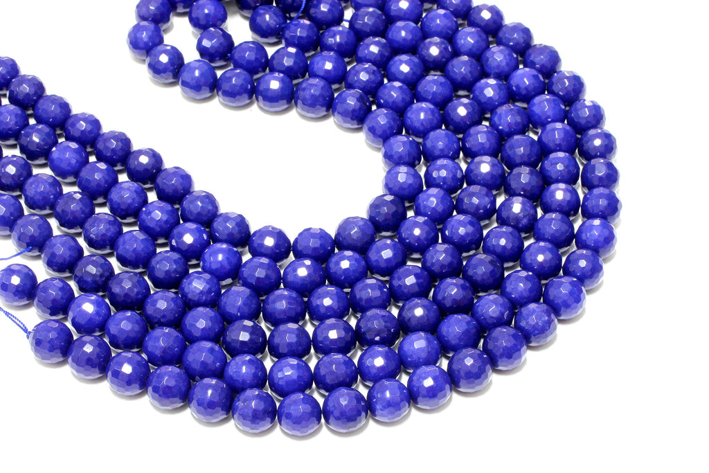 8mm Natural Round Blue Jade Beads Loose Faceted Spacer Gemstone Jewelry Supply