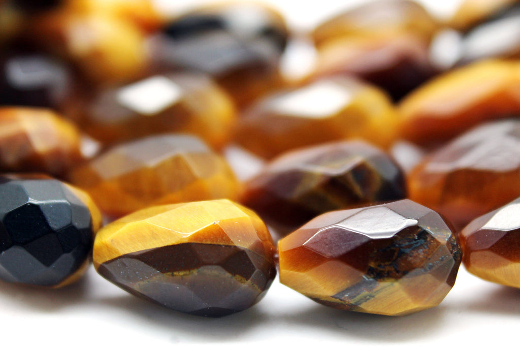 Natural Teardrop Tiger Eye Beads Faceted Loose Spacer Gemstone Jewelry Supply