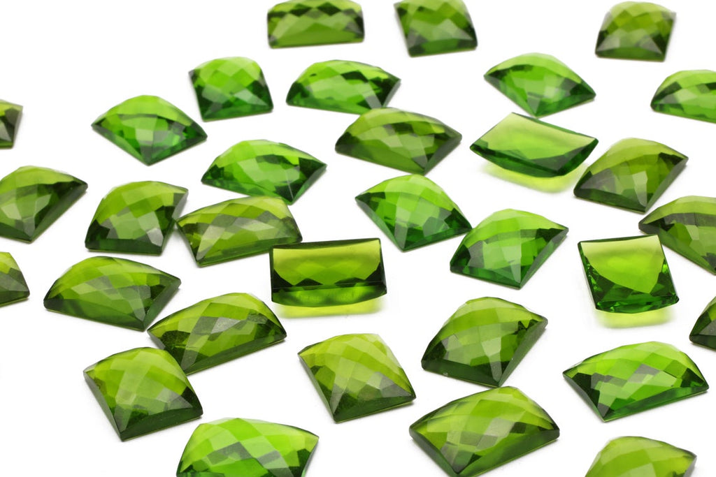 Peridot Gemstone Rectangle Loose Faceted Cabochon Lab Created DIY Jewelry Supply