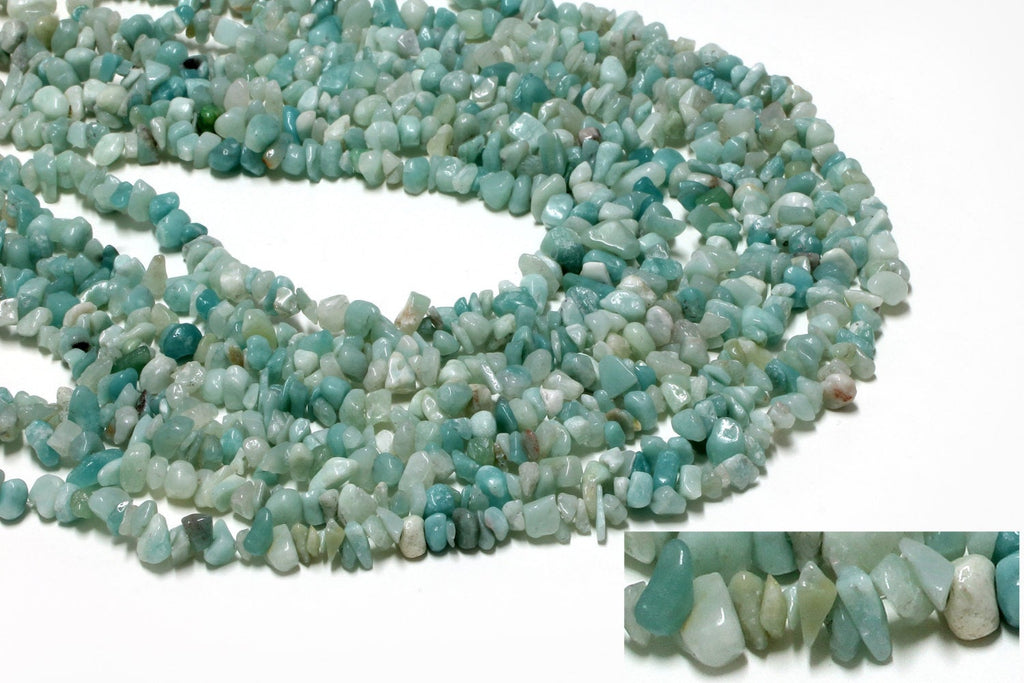 Semi Precious Amazonite Chip Gemstone Beads 32" Long Strand DIY Beaded Necklace