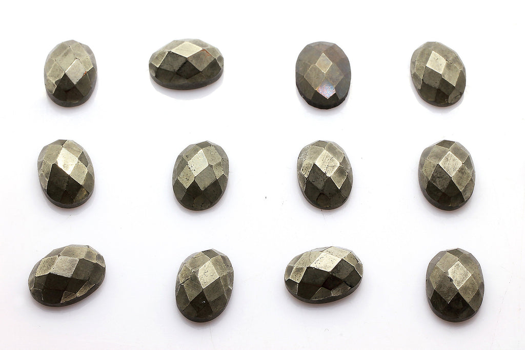 Oval Natural Pyrite Gemstone Faceted Cabochon Loose Jewelry Making Bulk Sale Gem