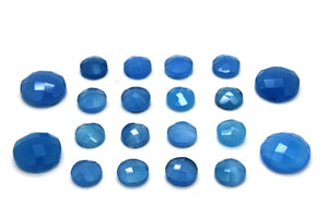 Blue Chalcedony Gemstone Round 10mm Faceted Cabochon Loose Jewelry Making Supply