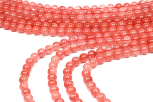 Round Cherry Quartz Beads Smooth Crystal Gemstone Loose Gem Jewelry Making Bulk