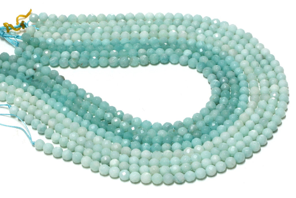 Faceted Round Natural Semiprecious Amazonite Gemstone Loose Beads Jewelry Making