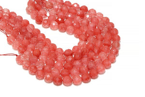 Cherry Quartz Beads Round 6mm Faceted Loose Gemstone Jewelry Making Craft Supply