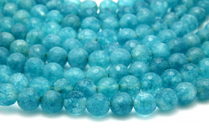 10mm Aqua Quartz Beads Loose Round Faceted Opaque Gemstone Jewelry Making Supply