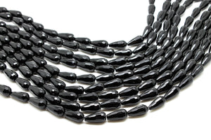 Long Black Onyx Faceted Drops Loose DIY Jewelry Beads Natural Teardrop Gemstone