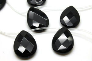 Flat Drop Onyx Beads Black A Grade Natural Teardrop Gemstone DIY Jewelry - 1 Pc