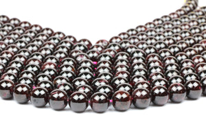 Garnet Gemstone Beads Smooth Round Natural Loose DIY 6mm Gem January Birthstone