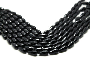 Natural Black Onyx Long Teardrop Beads Wholesale Jewelry Making Faceted Gemstone